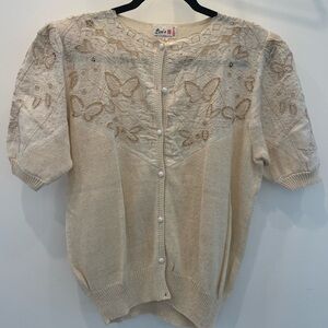 Cream Cardigan with Floral Embroidery